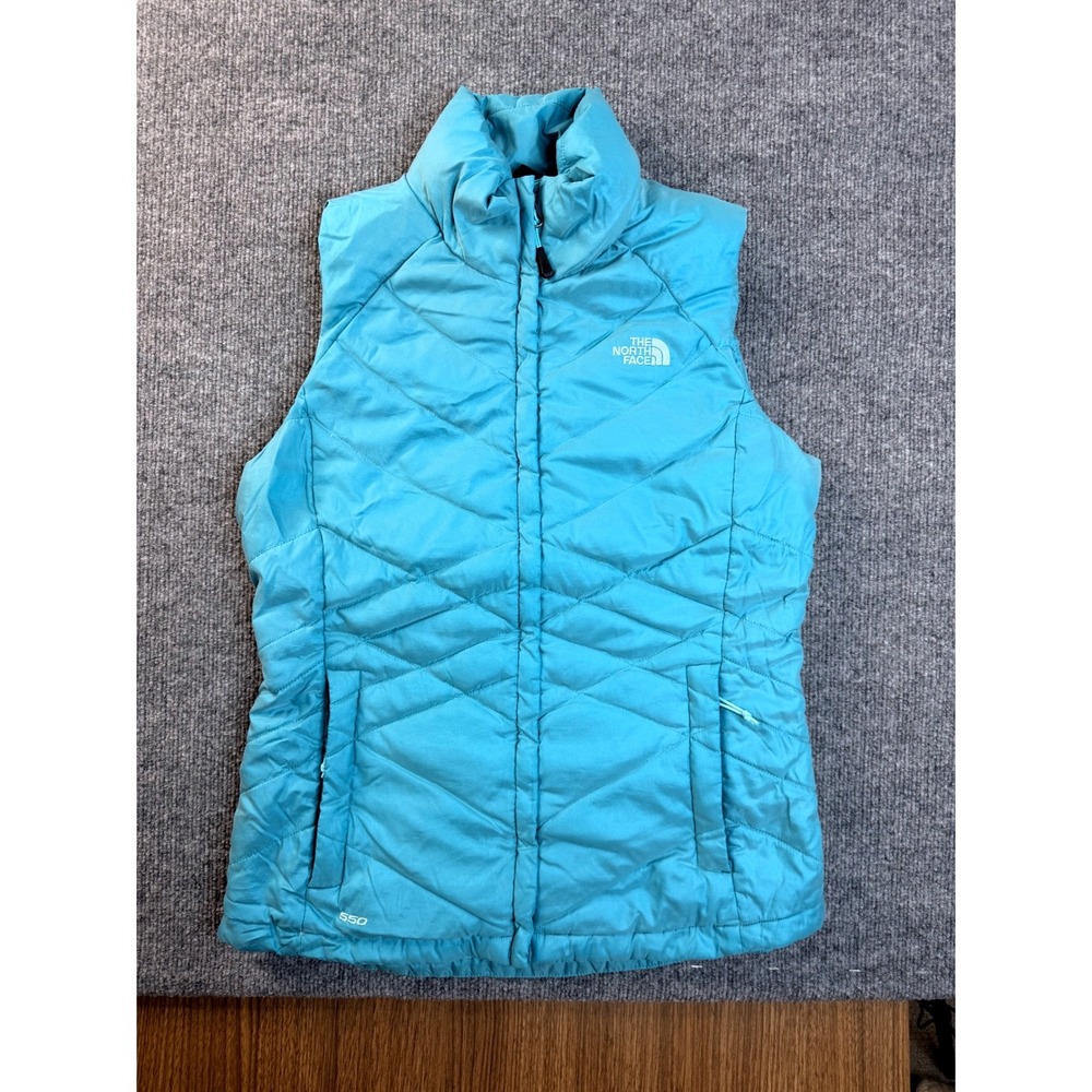 The North Face 550 Down Puffer Vest Teal Blue Quilted Full Zip Y2K Womens Small